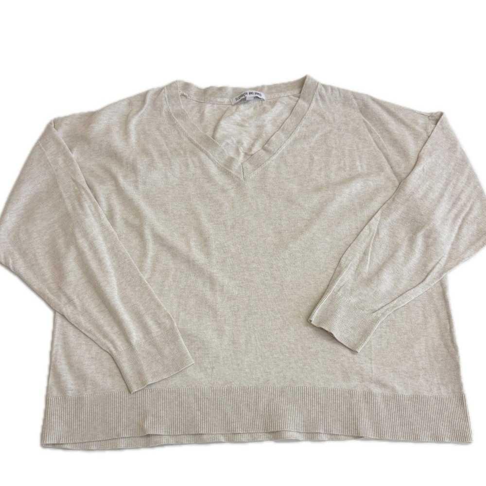 Elizabeth and James Womens Large Cream V Neck Lightweight Knit Neutral